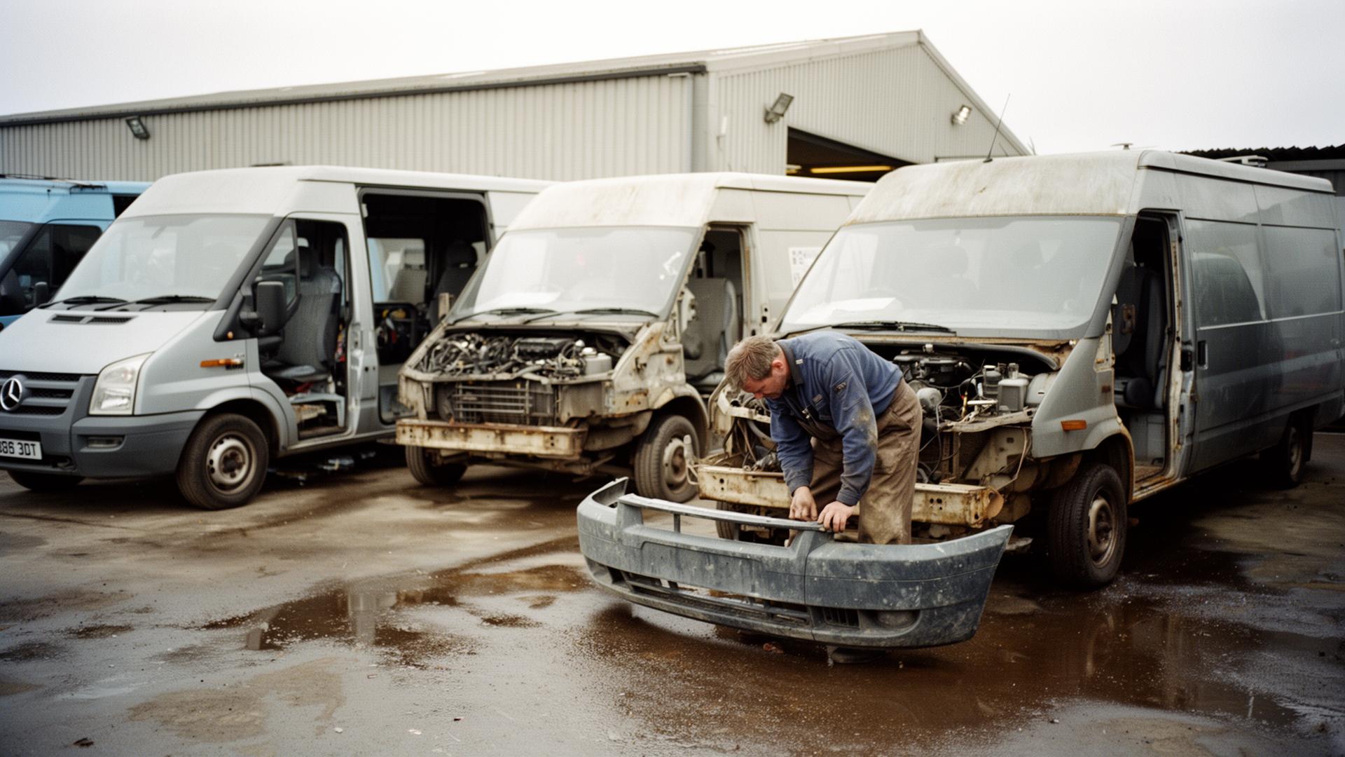 UK panel van in a breaker yard warehouse
