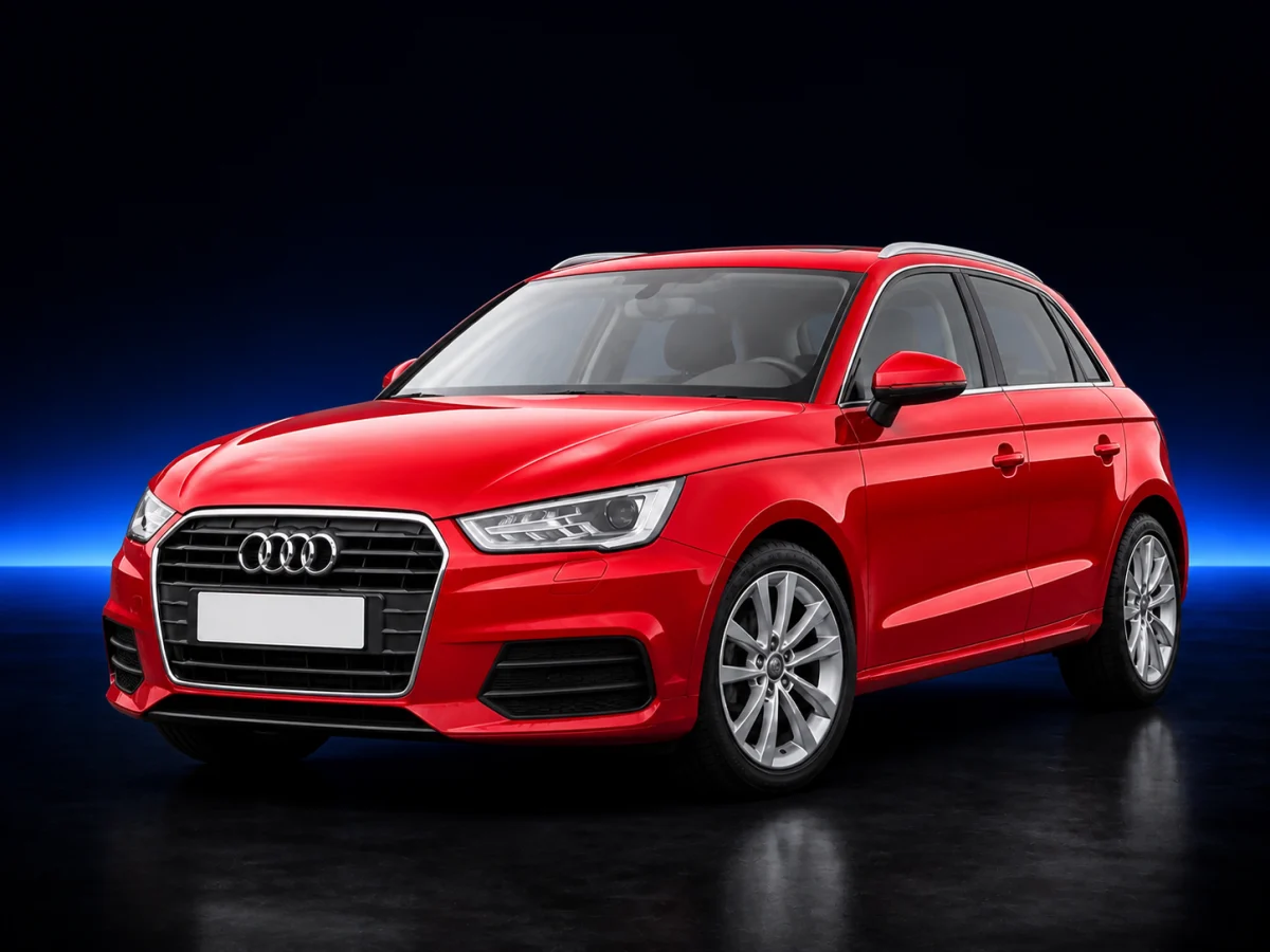 Red Audi Q3 8U viewed from the front three-quarter angle.