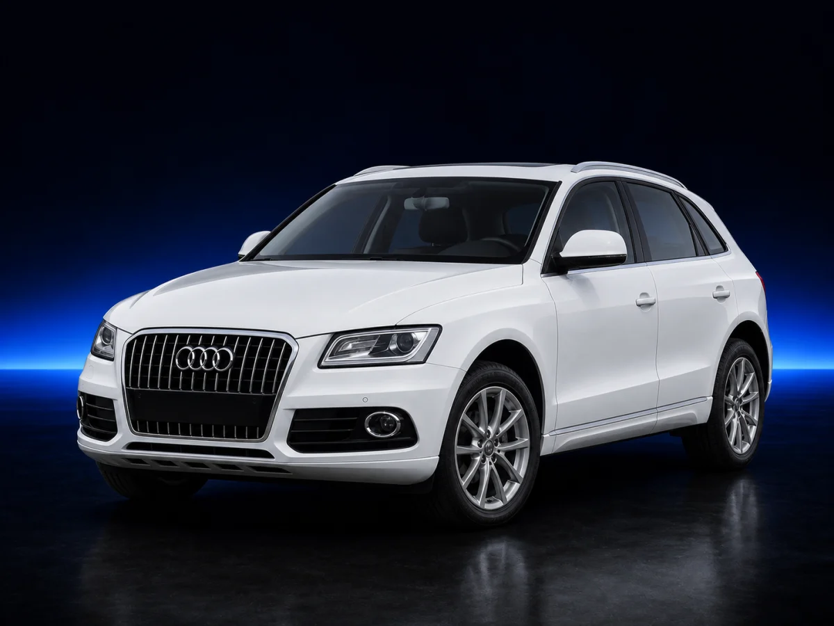White Audi Q5 8R viewed from the front three-quarter angle.