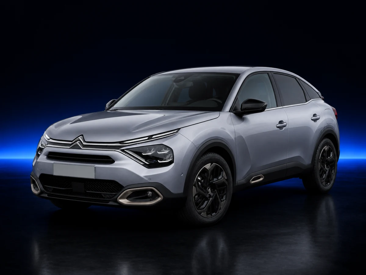 Grey Citroen C4 III on a deep navy and cobalt studio background.