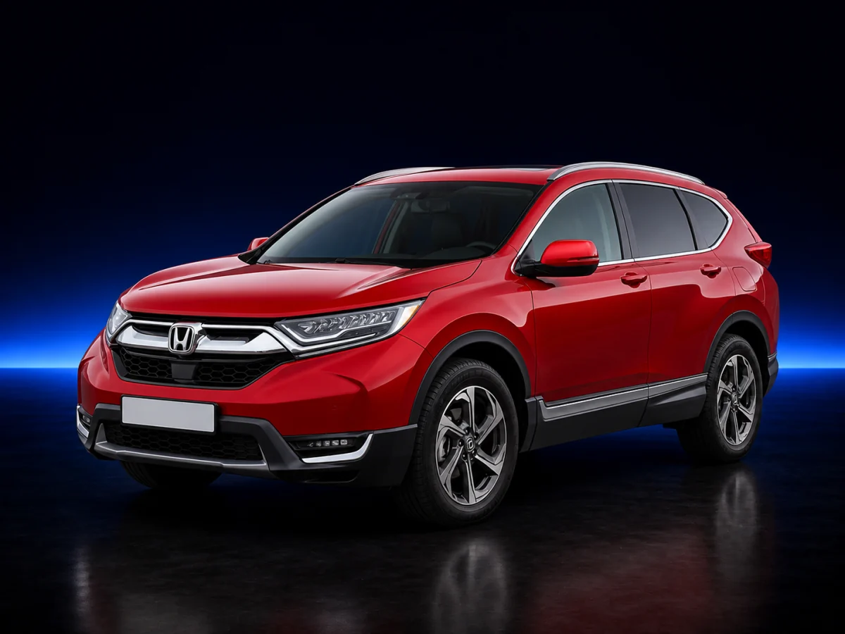Red Honda CR-V RW EX on a deep navy and cobalt studio background.
