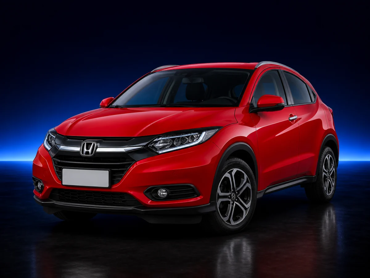 Red Honda HR-V RU EX on a deep navy and cobalt studio background.