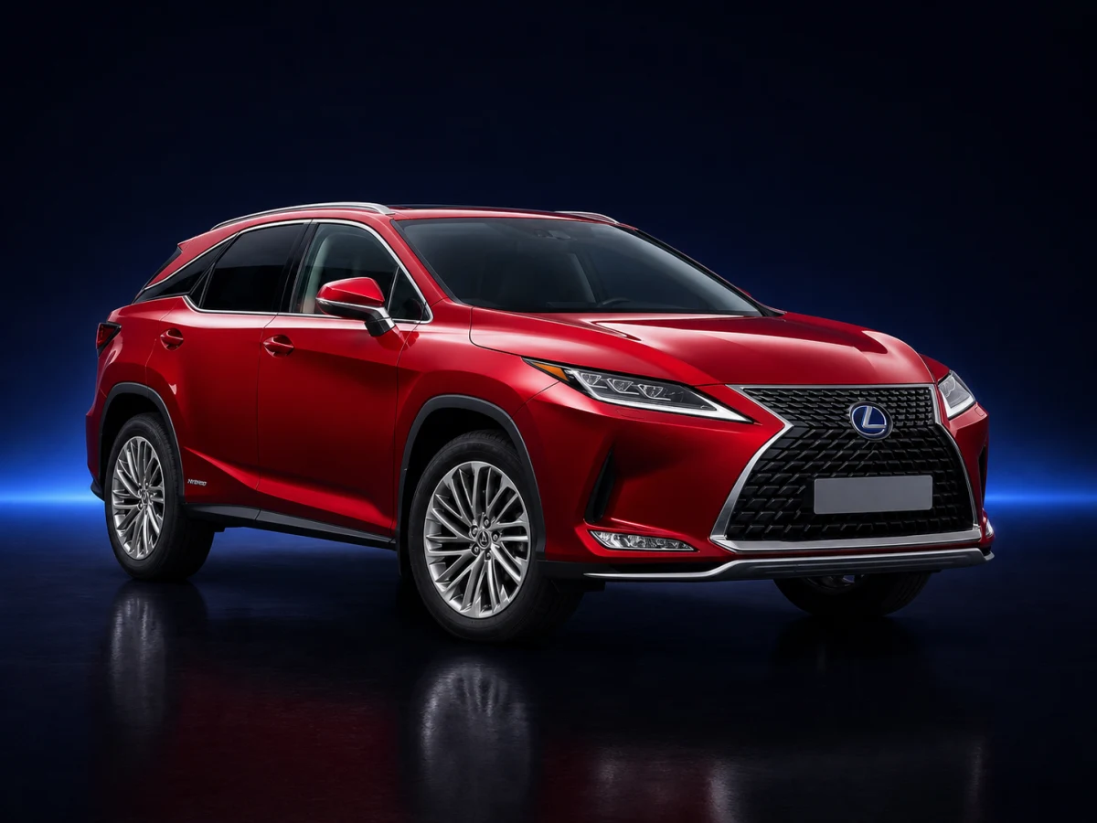 Red Lexus RX AL20 on a deep navy and cobalt studio background.