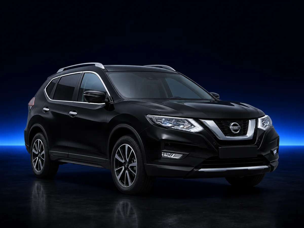 Black Nissan X-Trail T32 20X 2WD viewed from the front three-quarter angle.