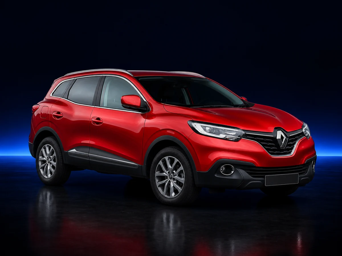 Red Renault Kadjar on a deep navy and cobalt studio background.